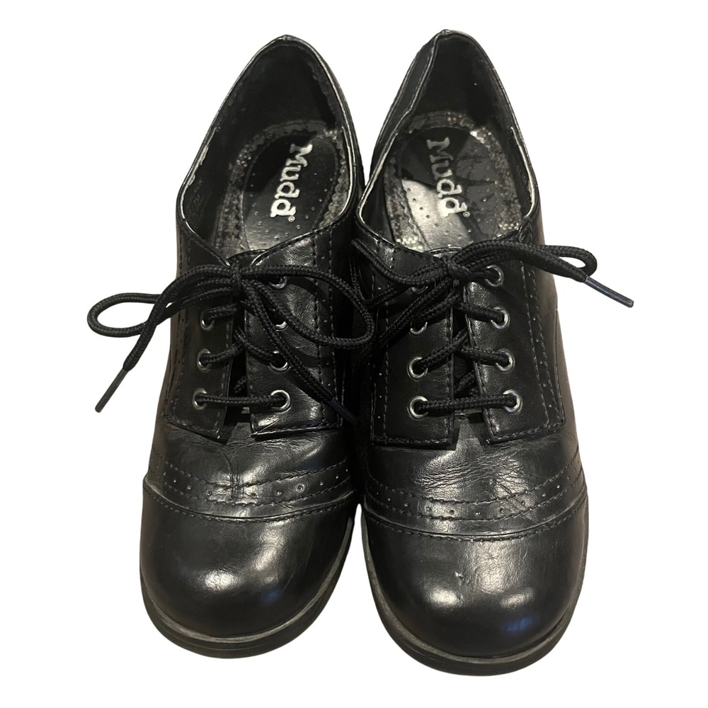 Mudd Womens Black Oxford Heel Lace Up Wingtip School Girl Shoes